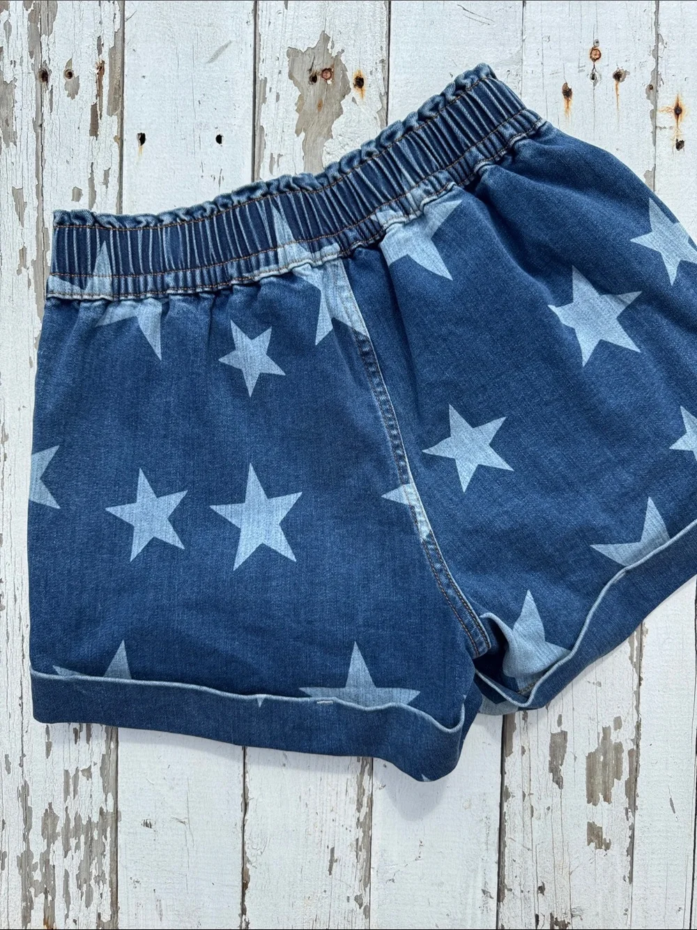 Star Print Denim Shorts